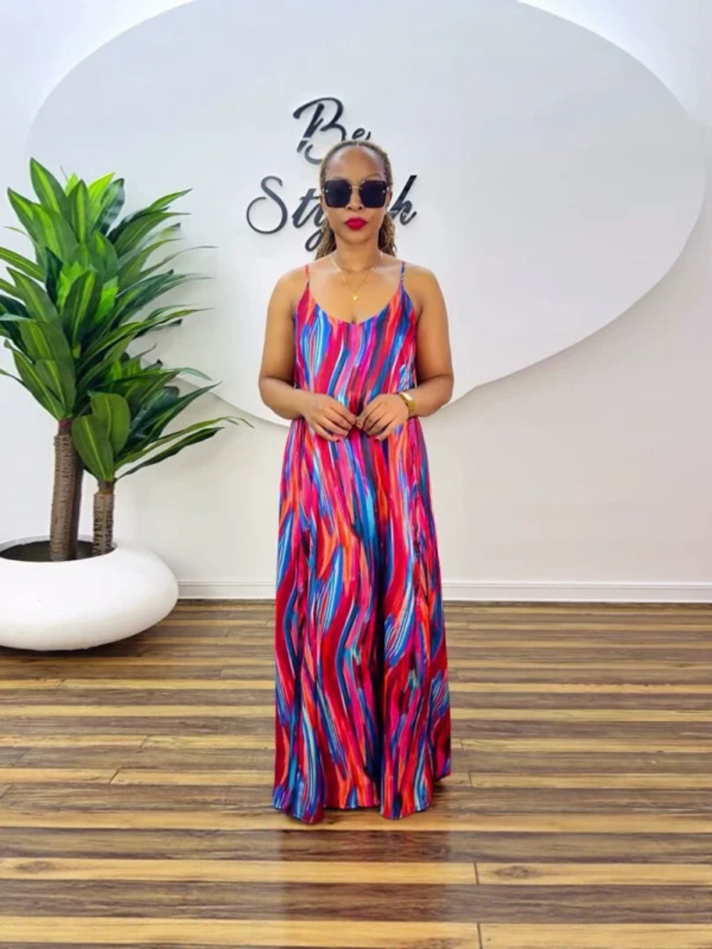 ZARA Chic Striped Spaghetti Strap Maxi Dress African Resort Women